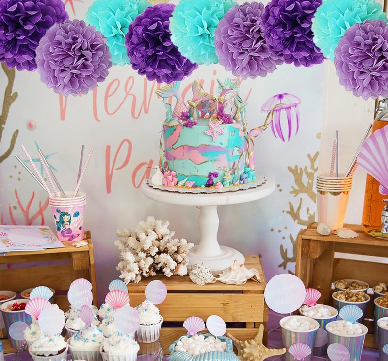 YESON Tissue Paper Pompoms Paper Flower 12 Pcs Purple,Blue Light Purple,Paper Flower Ball for Birthday Party Baby Shower Bridal Shower Party Decoration - Image 4